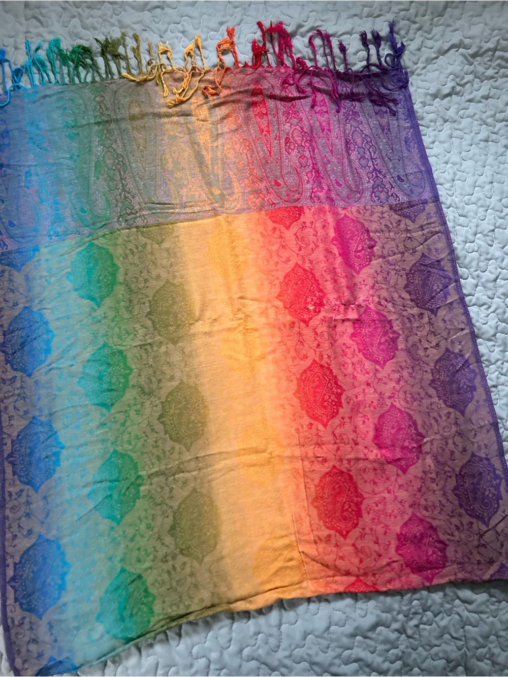 pashmina Rainbow Gradient Paisley Pashmina Wrap with Tassels